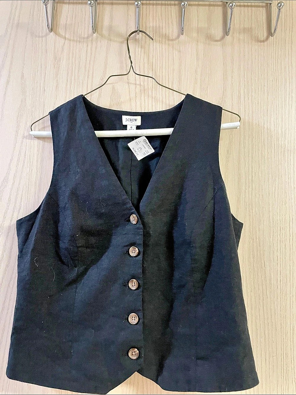 J.Crew Button-front linen-blend vest Black Size 8